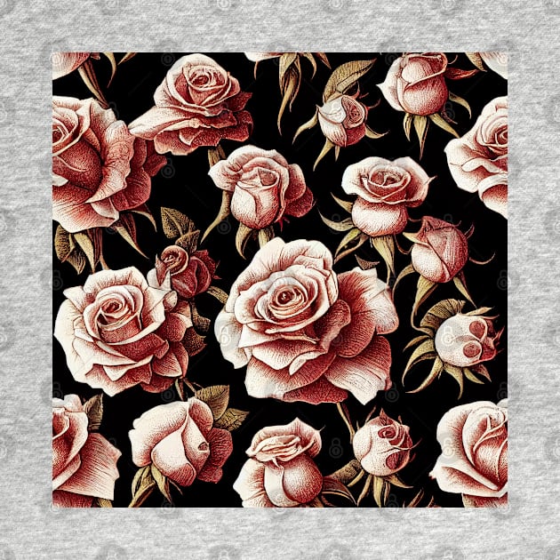 Vintage Blush Brown Roses on Dark Background by VintageFlorals